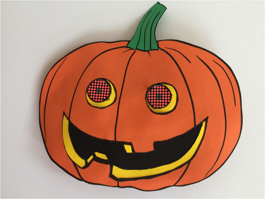 Finished cardstock Halloween pumpkin with LED matrix eyes